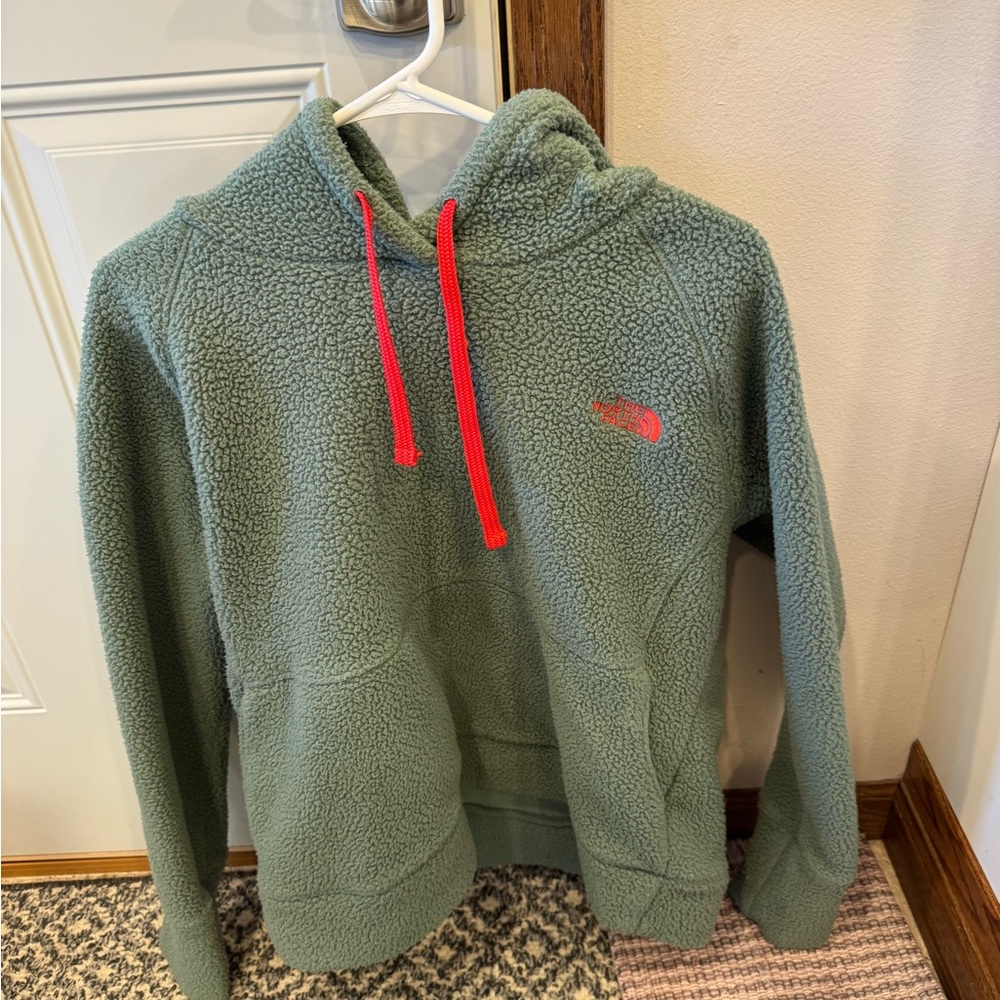 The North Face Green Hoodie with Red Accents